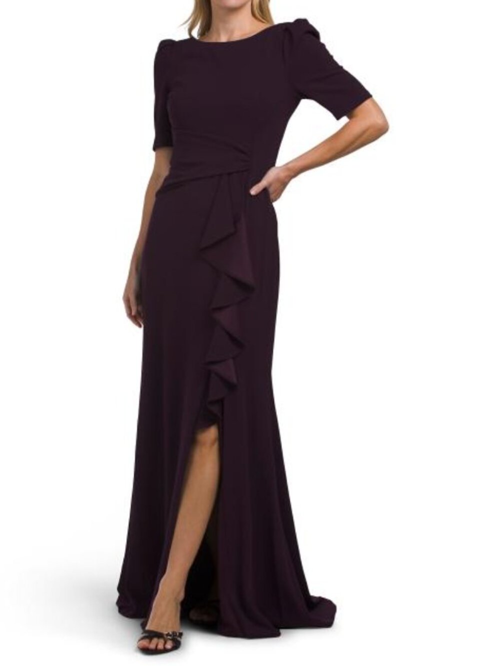 ALEX EVENINGS Scuba Stretch Ruffle Gown